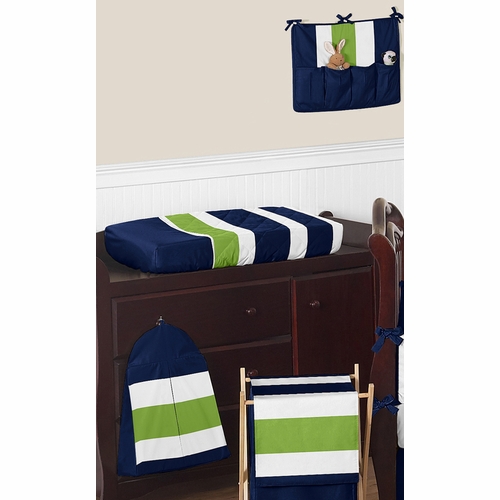Navy and Lime Stripe 9 Piece Crib Bedding Collection - alt image 3