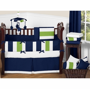 Navy and Lime Stripe 9 Piece Crib Bedding Collection