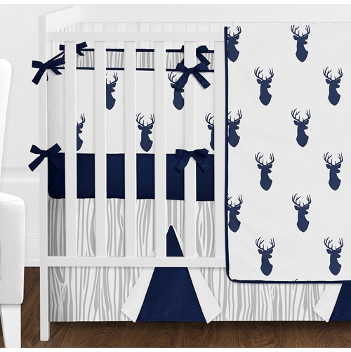 Navy and White Stag 9 Piece Crib Bedding Collection - alt image 1