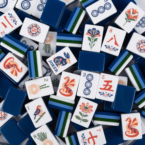 Navy Blue Folk Collection American Mahjong Tile Set (160pc) 1.24in. Layered Acrylic with White Faux Leather Travel Bag - alt image 2