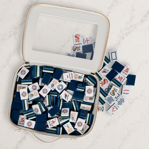 Navy Blue Folk Collection American Mahjong Tile Set (160pc) 1.24in. Layered Acrylic with White Faux Leather Travel Bag - alt image 4