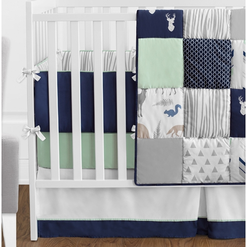 Navy, Mint and Grey Woodsy 9 Piece Crib Bedding Collection - alt image 2