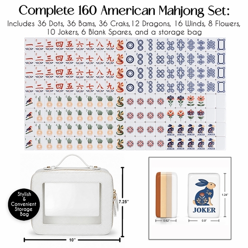 Orange Folk Collection American Mahjong Tile Set (160pc) 1.24in. Layered Acrylic with White Faux Leather Travel Bag - alt image 1