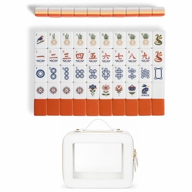 Orange Folk Collection American Mahjong Tile Set (160pc) 1.26in. Layered Acrylic with White Faux Leather Travel Bag