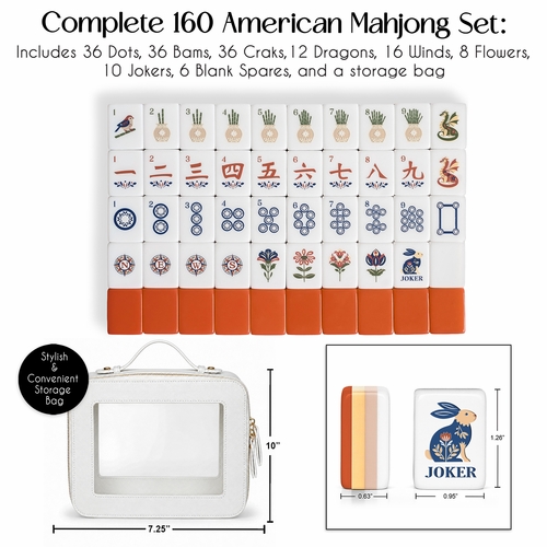 Orange Folk Collection American Mahjong Tile Set (160pc) 1.26in. Layered Acrylic with White Faux Leather Travel Bag - alt image 3