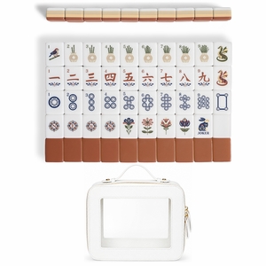 Orange Folk Collection American Mahjong Tile Set (160pc) 1.26in. Layered Acrylic with White Faux Leather Travel Bag