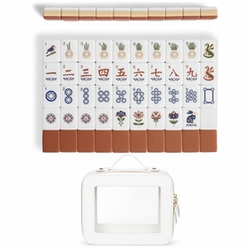 Orange Folk Collection American Mahjong Tile Set (160pc) 1.26in. Layered Acrylic with White Faux Leather Travel Bag