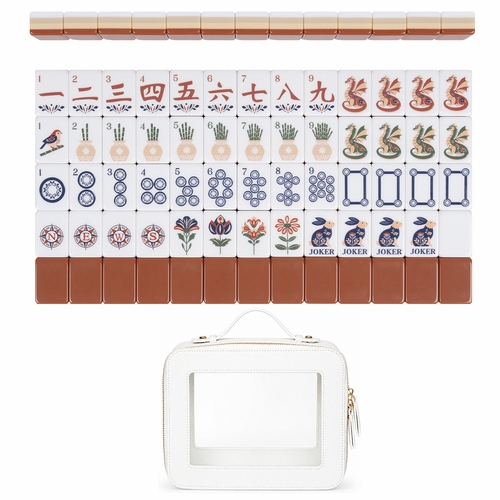 Orange Folk Collection American Mahjong Tile Set (160pc) 1.24in. Layered Acrylic with White Faux Leather Travel Bag