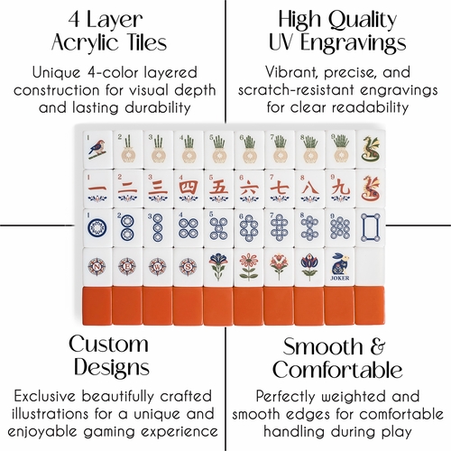Orange Folk Collection American Mahjong Tile Set (160pc) 1.26in. Layered Acrylic with White Faux Leather Travel Bag - alt image 2