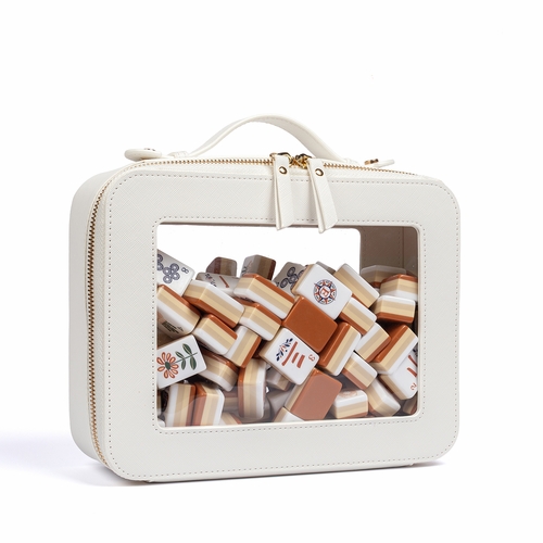 Orange Folk Collection American Mahjong Tile Set (160pc) 1.24in. Layered Acrylic with White Faux Leather Travel Bag - alt image 5