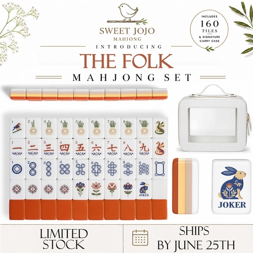 Orange Folk Collection American Mahjong Tile Set (160pc) 1.26in. Layered Acrylic with White Faux Leather Travel Bag - alt image 3