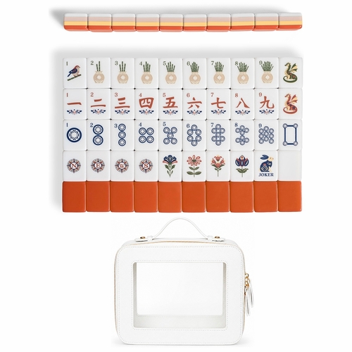 Orange Folk Collection American Mahjong Tile Set (160pc) 1.26in. Layered Acrylic with White Faux Leather Travel Bag