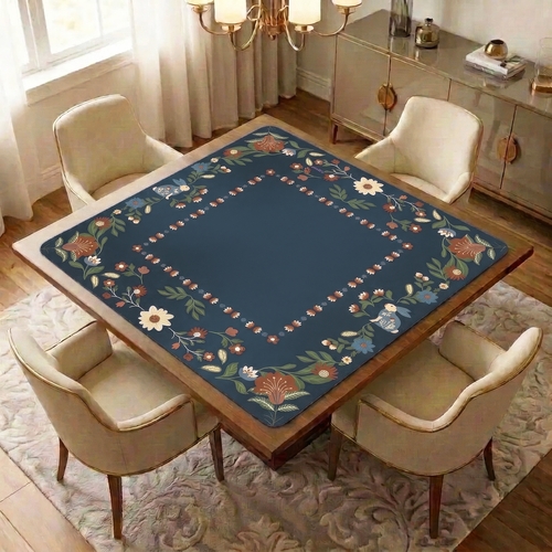 Orange Folk Collection Mahjong Mat for Table - Shipped Rolled - alt image 1