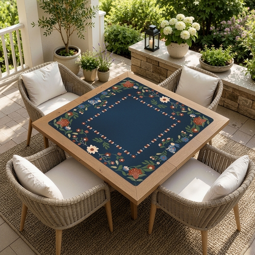 Orange Folk Collection Mahjong Mat for Table - Shipped Rolled - alt image 1
