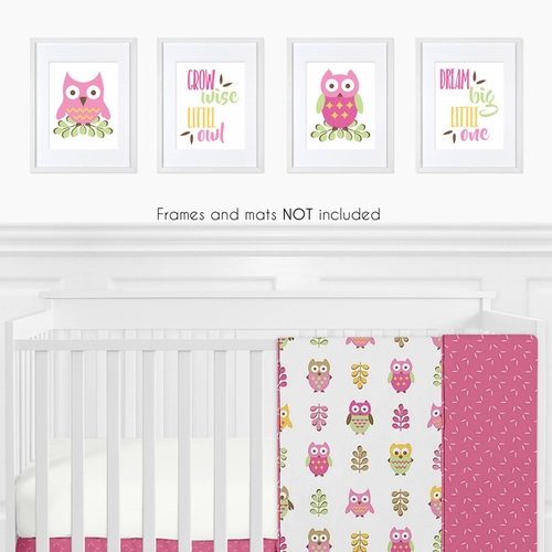 Owl Pink Collection Wall Art Prints - Set of 4 - alt image 1