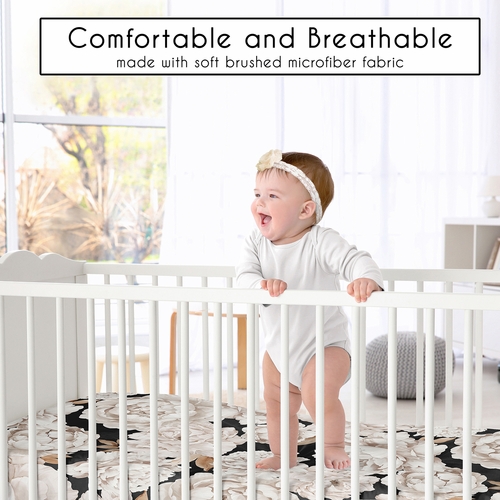Peony Floral Garden Black and Ivory Collection Crib Sheet - alt image 1