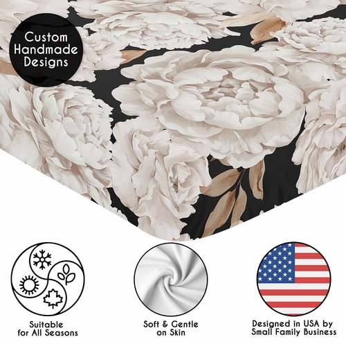 Peony Floral Garden Black and Ivory Collection Crib Sheet - alt image 4