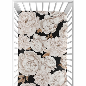 Peony Floral Garden Black and Ivory Collection Crib Sheet