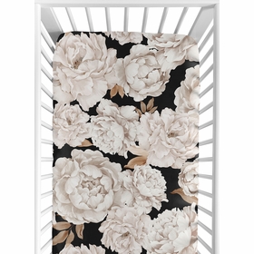 Peony Floral Garden Black and Ivory Collection Crib Sheet