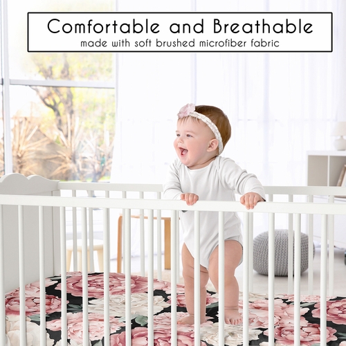 Peony Floral Garden Black and Pink Collection Crib Sheet - alt image 1