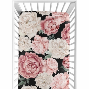 Peony Floral Garden Black and Pink Collection Crib Sheet