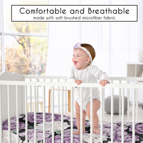Peony Floral Garden Black and Purple Collection Crib Sheet - alt image 1