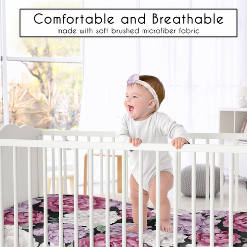 Peony Floral Garden Black and Rose Collection Crib Sheet - alt image 1