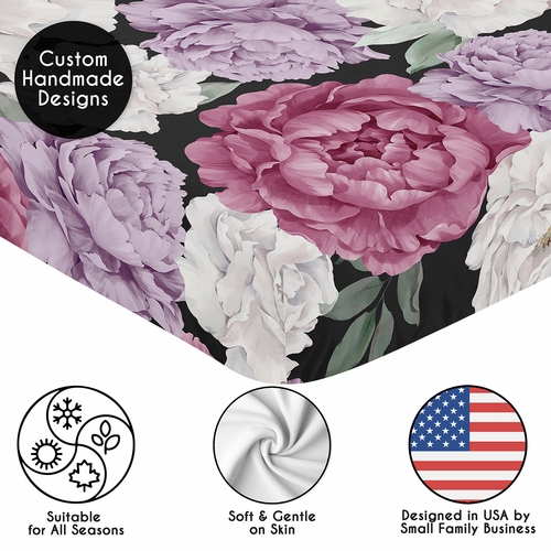 Peony Floral Garden Black and Rose Collection Crib Sheet - alt image 4
