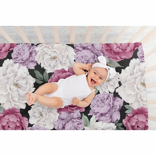 Peony Floral Garden Black and Rose Collection Crib Sheet - alt image 5