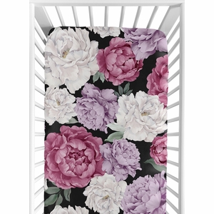 Peony Floral Garden Black and Rose Collection Crib Sheet