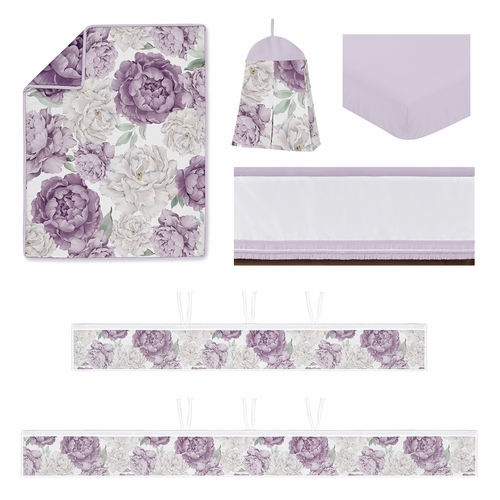 Peony Floral Garden Collection Sweet Jojo Designs 6 Piece Crib Bedding + BreathableBaby Breathable Mesh Liner - alt image 1