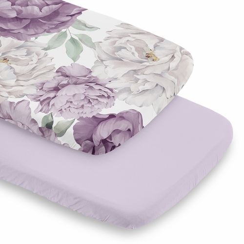 Peony Floral Garden Lavender Purple and Ivory Collection 2 Pack Baby Bassinet Fitted Sheets