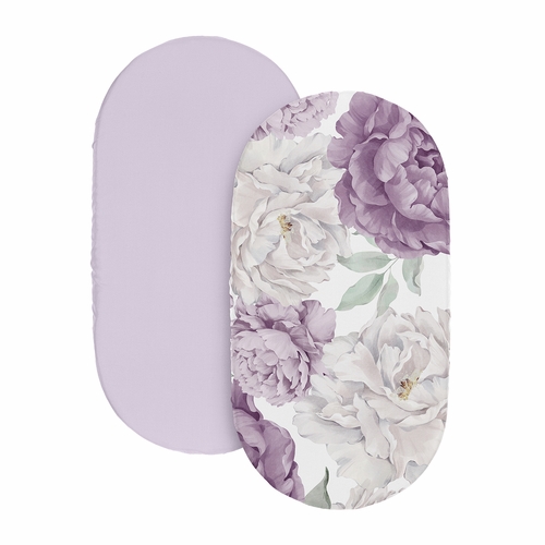 Peony Floral Garden Lavender Purple and Ivory Collection 2 Pack Baby Bassinet Fitted Sheets - alt image 1