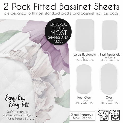 Peony Floral Garden Lavender Purple and Ivory Collection 2 Pack Baby Bassinet Fitted Sheets - alt image 5