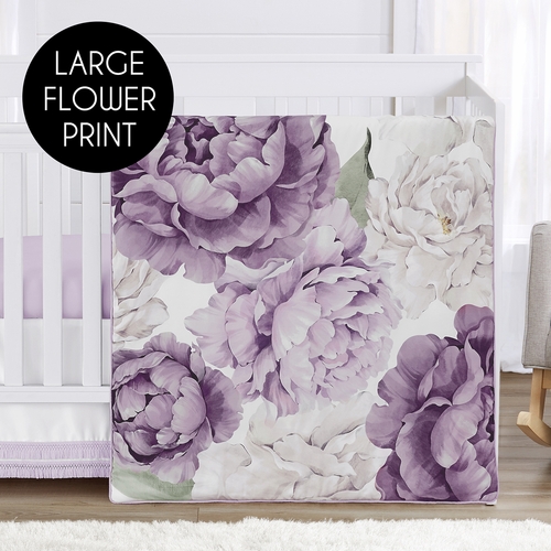 Peony Floral Garden Lavender Purple and Ivory Collection 4 Piece Crib Bedding - alt image 2