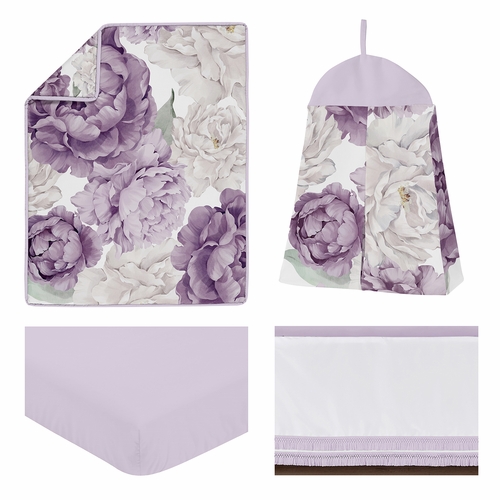 Peony Floral Garden Lavender Purple and Ivory Collection 4 Piece Crib Bedding - alt image 4