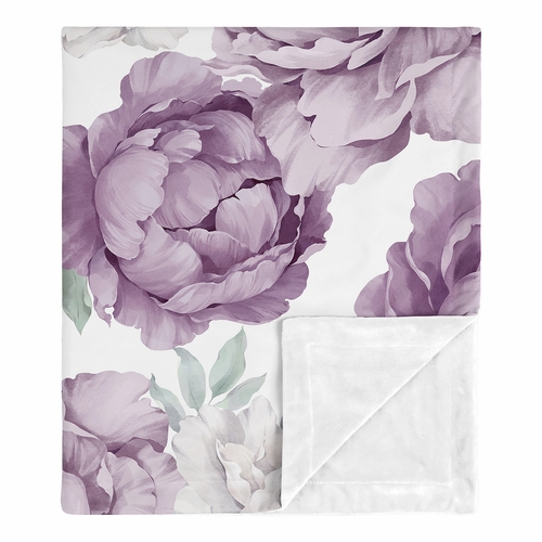 Peony Floral Garden Lavender Purple and Ivory Collection Baby Blanket