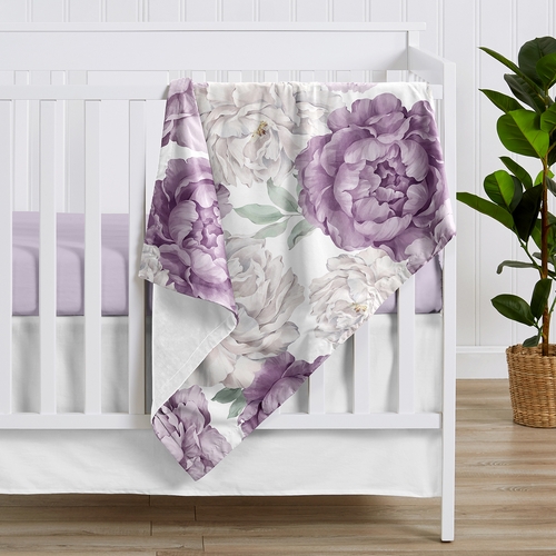 Peony Floral Garden Lavender Purple and Ivory Collection Baby Blanket - alt image 1