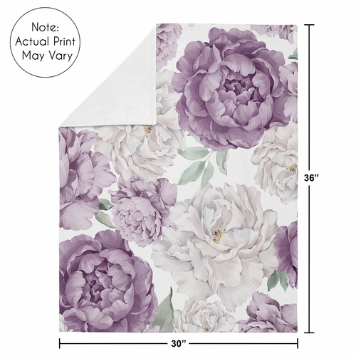 Peony Floral Garden Lavender Purple and Ivory Collection Baby Blanket - alt image 3