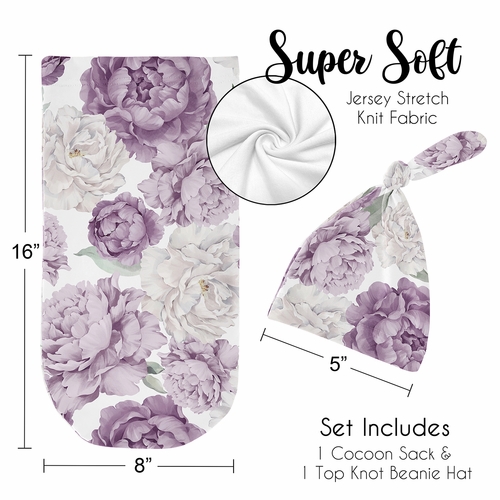 Peony Floral Garden Lavender Purple and Ivory Collection Baby Cocoon and Beanie Hat - 2 Piece Set - alt image 4