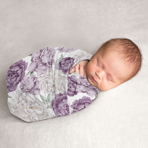 Peony Floral Garden Lavender Purple and Ivory Collection Baby Swaddle Blanket
