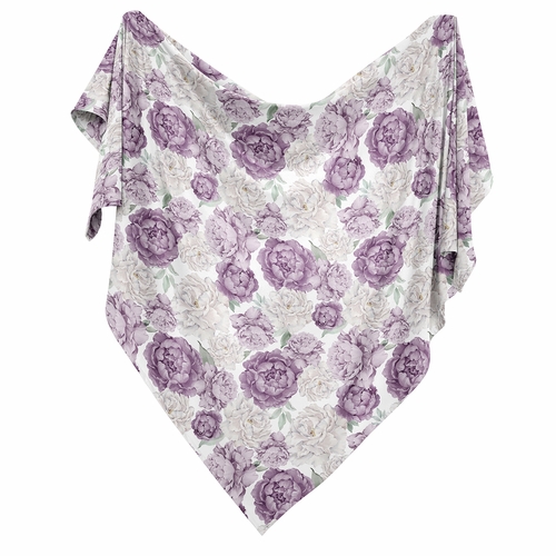 Peony Floral Garden Lavender Purple and Ivory Collection Baby Swaddle Blanket - alt image 1