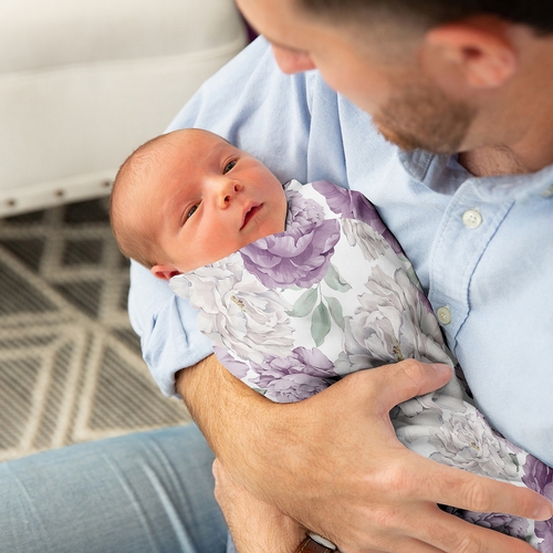 Peony Floral Garden Lavender Purple and Ivory Collection Baby Swaddle Blanket - alt image 2