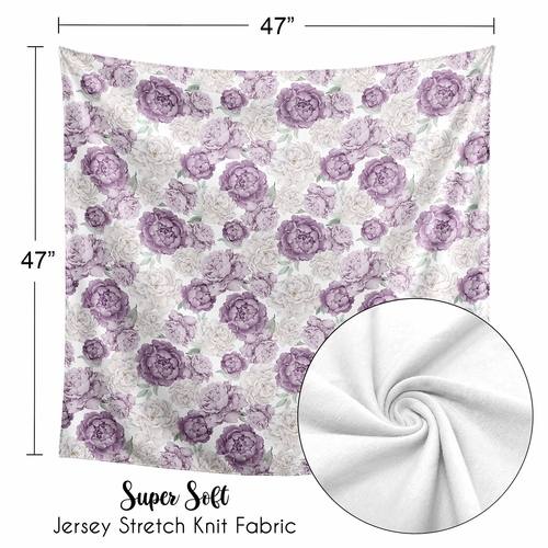 Peony Floral Garden Lavender Purple and Ivory Collection Baby Swaddle Blanket - alt image 4