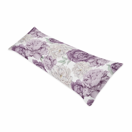 Peony Floral Garden Lavender Purple and Ivory Collection Body Pillow Cover Case