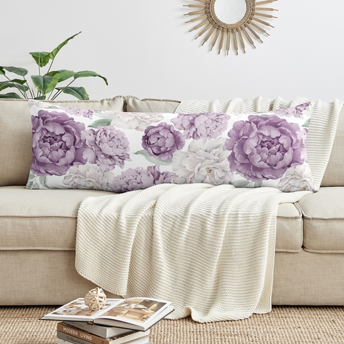 Peony Floral Garden Lavender Purple and Ivory Collection Body Pillow Cover Case - alt image 2