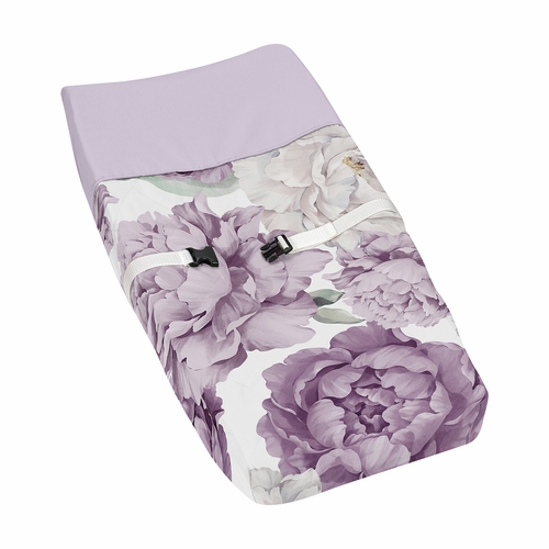Peony Floral Garden Lavender Purple and Ivory Collection Changing Pad Cover
