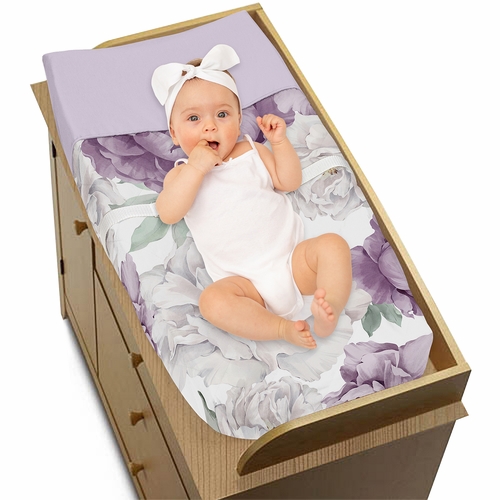 Peony Floral Garden Lavender Purple and Ivory Collection Changing Pad Cover - alt image 2