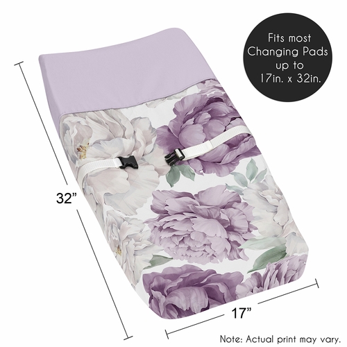 Peony Floral Garden Lavender Purple and Ivory Collection Changing Pad Cover - alt image 4