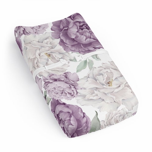 Peony Floral Garden Lavender Purple and Ivory Collection Changing Pad Cover Sheet